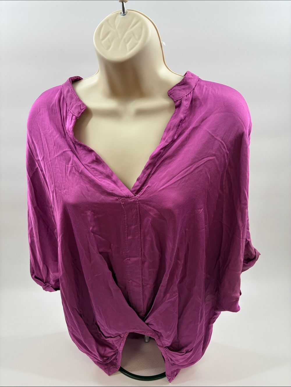 Women's V-Neck Tie-Front Tunic in Magenta